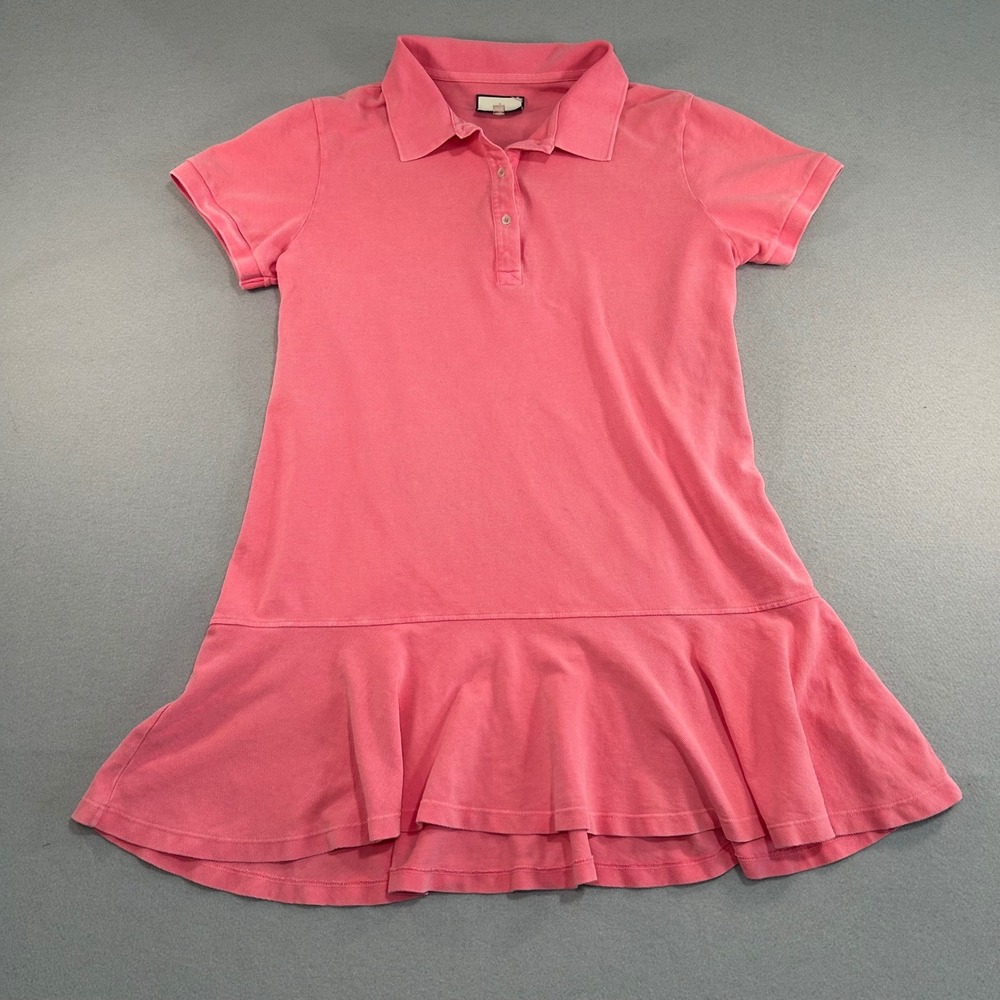 Tuckernuck Polo Dress Womens Large Pink Ruffle Hem Short Sleeve Cotton Pique